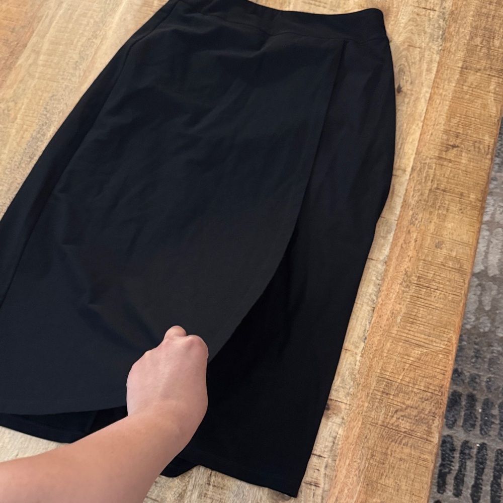 Eileen Fisher Classic Black stretch Women's faux wrap flare midi/maxi Skirt NWOT